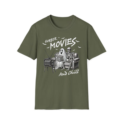 Horror Movies and Chill Halloween T-Shirt - funny t-shirt by Cheeky Business