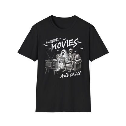 Horror Movies and Chill Halloween T-Shirt - funny t-shirt by Cheeky Business