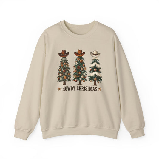 Howdy Christmas Cowboy Trees Sweatshirt - funny sweatshirt by Cheeky Business