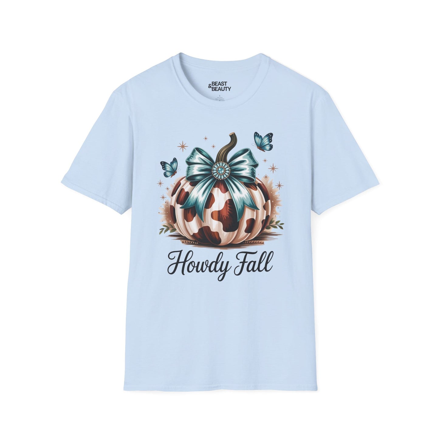 howdy fall leopard pumpkin t-shirt light blue t-shirt cowgirl gift idea