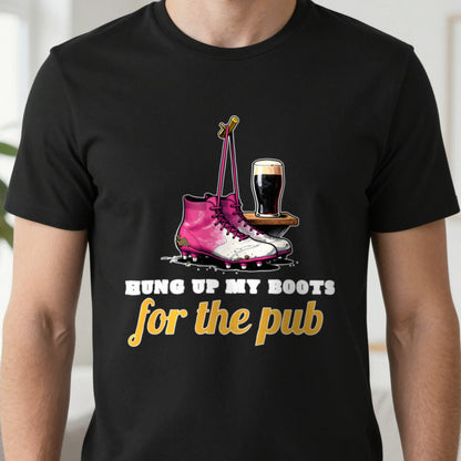 Hung Up My Boots For The Pub Funny Retired Football T-Shirt & Sweatshirt close-up