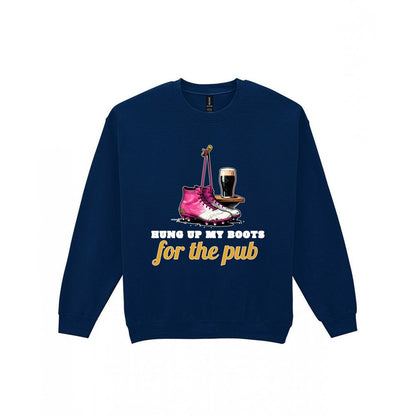Hung Up My Boots For The Pub Funny Retired Football T-Shirt & Sweatshirt Sweatshirt in Navy