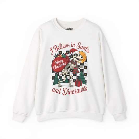 i believe in santa and dinosaurs christmas sweatshirt white sweatshirt Christmas gift idea