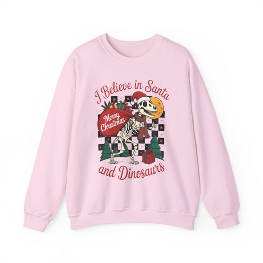 I Believe in Santa and Dinosaurs Christmas Sweatshirt - funny sweatshirt by Cheeky Business