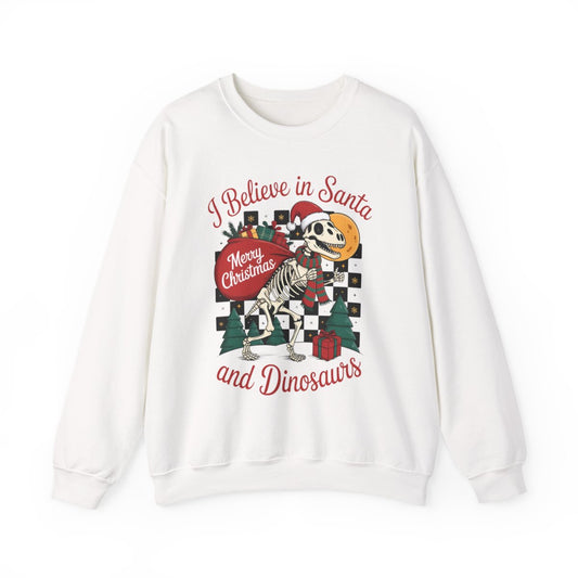 I Believe in Santa and Dinosaurs Christmas Sweatshirt - funny sweatshirt by Cheeky Business