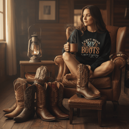 i can't wear my boots i ain't going sweatshirt sweatshirt front product image