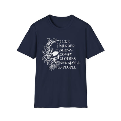 I Like Murder Shows Gothic Skull T-Shirt - funny t-shirt by Cheeky Business