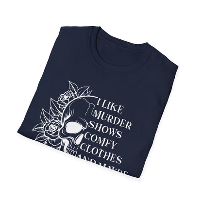 I Like Murder Shows Gothic Skull T-Shirt - funny t-shirt by Cheeky Business