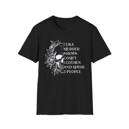 I Like Murder Shows Gothic Skull T-Shirt - funny t-shirt by Cheeky Business