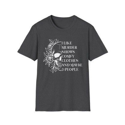 I Like Murder Shows Gothic Skull T-Shirt - funny t-shirt by Cheeky Business
