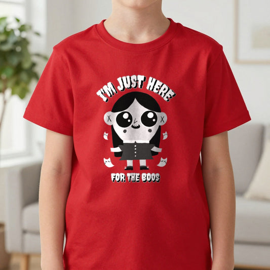 I'm Just Here For The Boos Halloween Kids T-Shirt worn, lifestyle photo