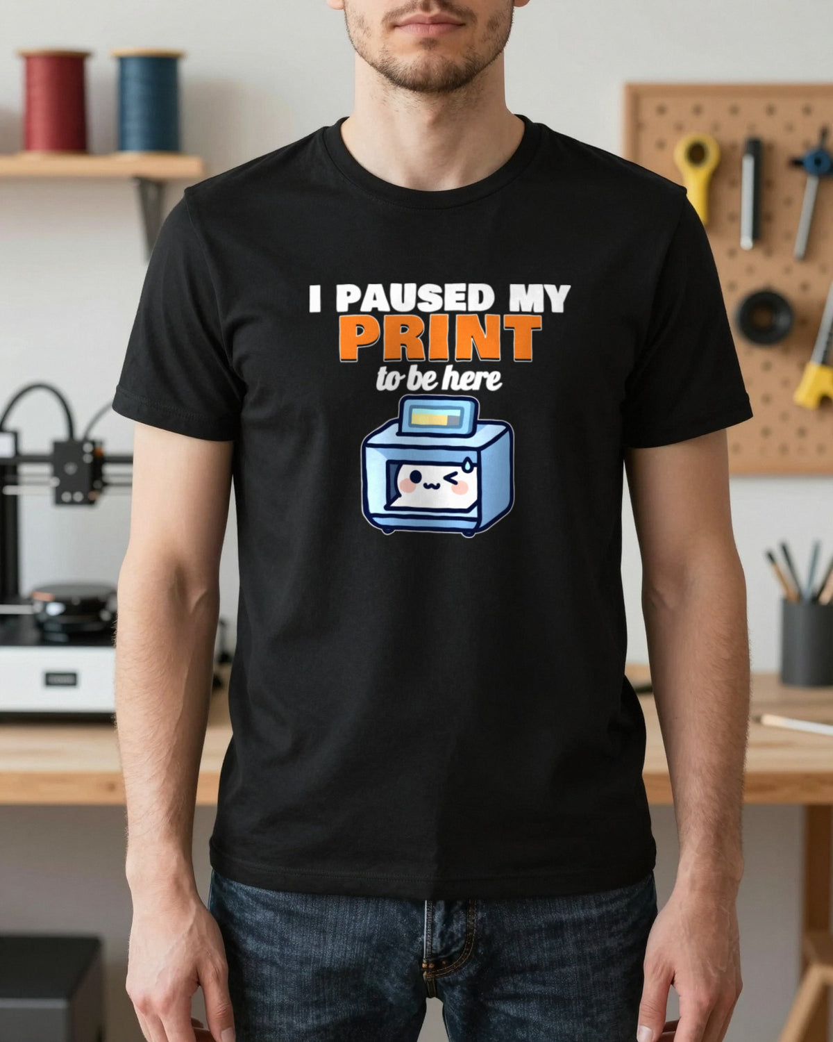 I Paused My Print To Be Here Funny 3D Printing T-Shirt & Sweatshirt worn
