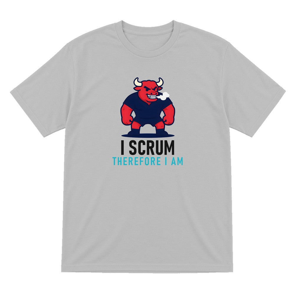I Scrum Therefore I Am Funny Rugby T-Shirt & Sweatshirt T-Shirt in Sport Grey