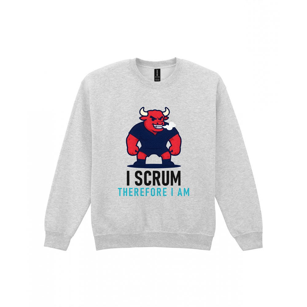 I Scrum Therefore I Am Funny Rugby T-Shirt & Sweatshirt Sweatshirt in Sport Grey