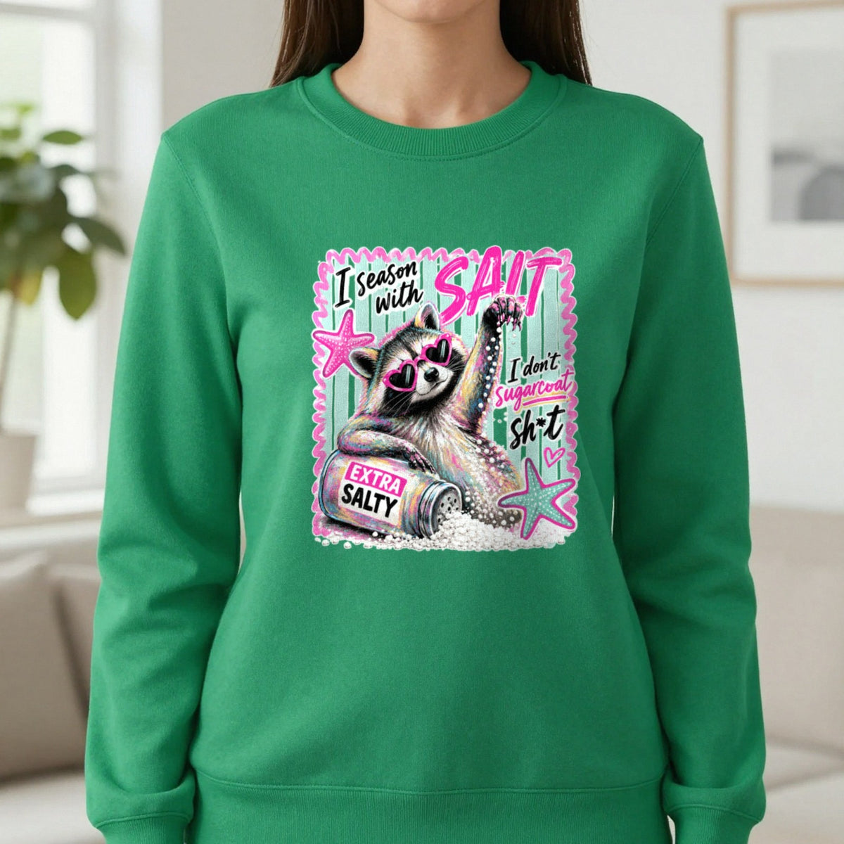 I Season With Salt T-Shirt & Sweatshirt in Irish Green, worn, our photo