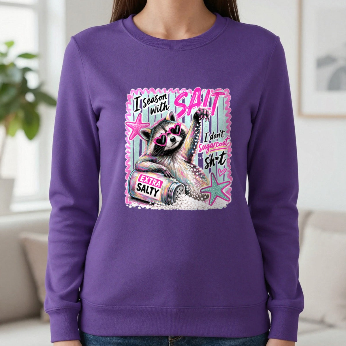 I Season With Salt T-Shirt & Sweatshirt in Purple, worn, our photo