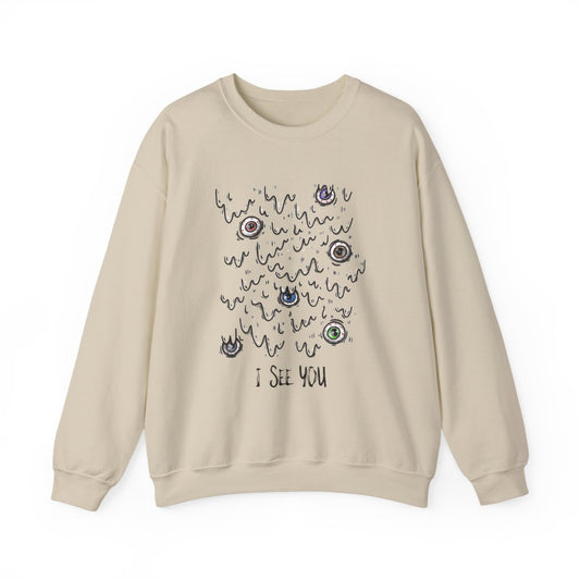 I See You Creepy Eyeball Halloween Sweatshirt - funny sweatshirt by Cheeky Business