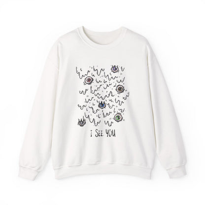 I See You Creepy Eyeball Halloween Sweatshirt - funny sweatshirt by Cheeky Business