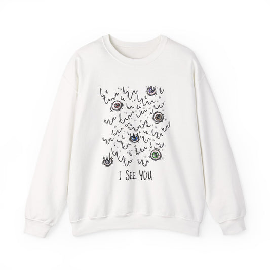 I See You Creepy Eyeball Halloween Sweatshirt - funny sweatshirt by Cheeky Business