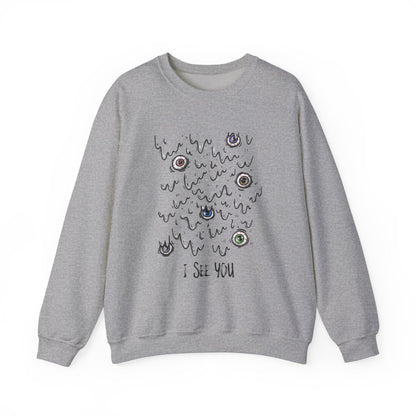 I See You Creepy Eyeball Halloween Sweatshirt - funny sweatshirt by Cheeky Business