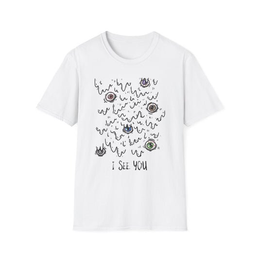 I See You Creepy Eyes Halloween T-Shirt - funny t-shirt by Cheeky Business
