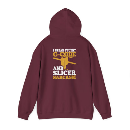 maroon hoodie with I Speak Fluent G-Code sarcasm print for tech enthusiasts
