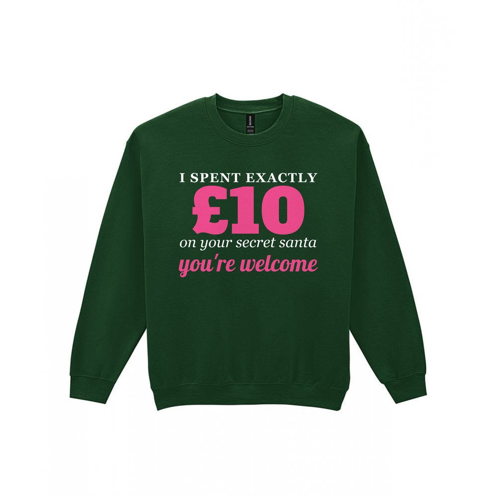 I Spent Exactly £10 On Your Secret Santa Funny Christmas Jumper & T-Shirt Sweatshirt in Forest Green