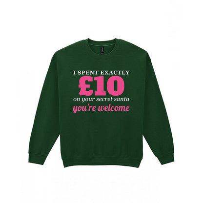 I Spent Exactly £10 On Your Secret Santa Funny Christmas Jumper & T-Shirt Sweatshirt in Forest Green