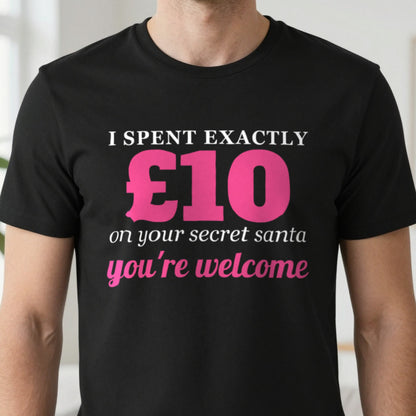 I Spent Exactly £10 On Your Secret Santa Funny Christmas Jumper & T-Shirt close-up