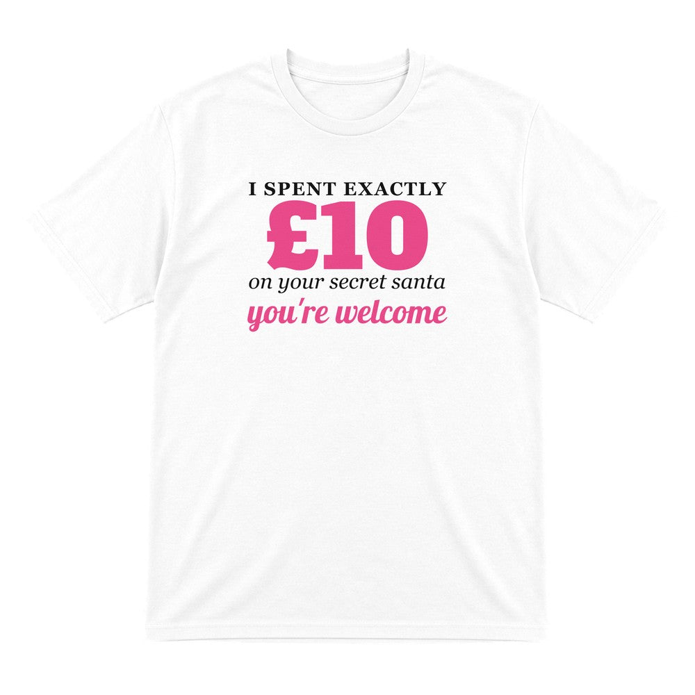 I Spent Exactly £10 On Your Secret Santa Funny Christmas Jumper & T-Shirt T-Shirt in White