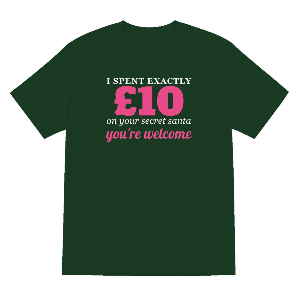 I Spent Exactly £10 On Your Secret Santa Funny Christmas Jumper & T-Shirt T-Shirt in Forest Green