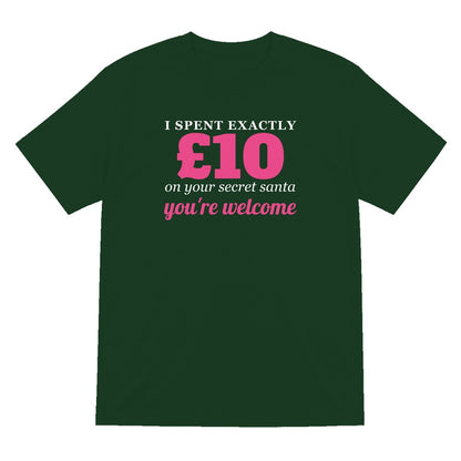 I Spent Exactly £10 On Your Secret Santa Funny Christmas Jumper & T-Shirt T-Shirt in Forest Green