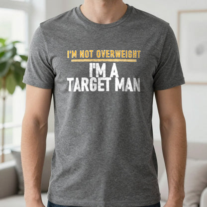 I'm Not Overweight I'm A Target Man Funny Football T-Shirt & Sweatshirt in Charcoal, worn, our photo