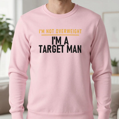 I'm Not Overweight I'm A Target Man Funny Football T-Shirt & Sweatshirt in Light Pink, worn, our photo