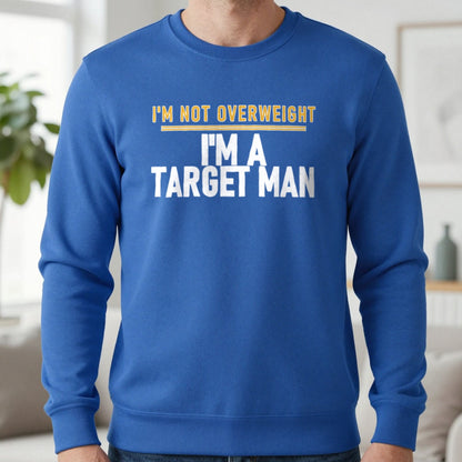 I'm Not Overweight I'm A Target Man Funny Football T-Shirt & Sweatshirt in Royal, worn, our photo