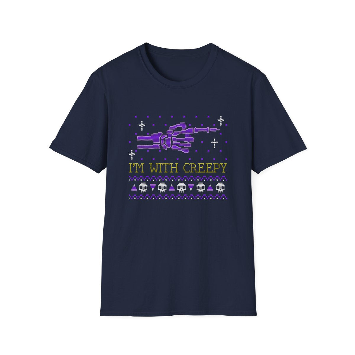 black t-shirt with I'm With Creepy skeleton hands funny Halloween design