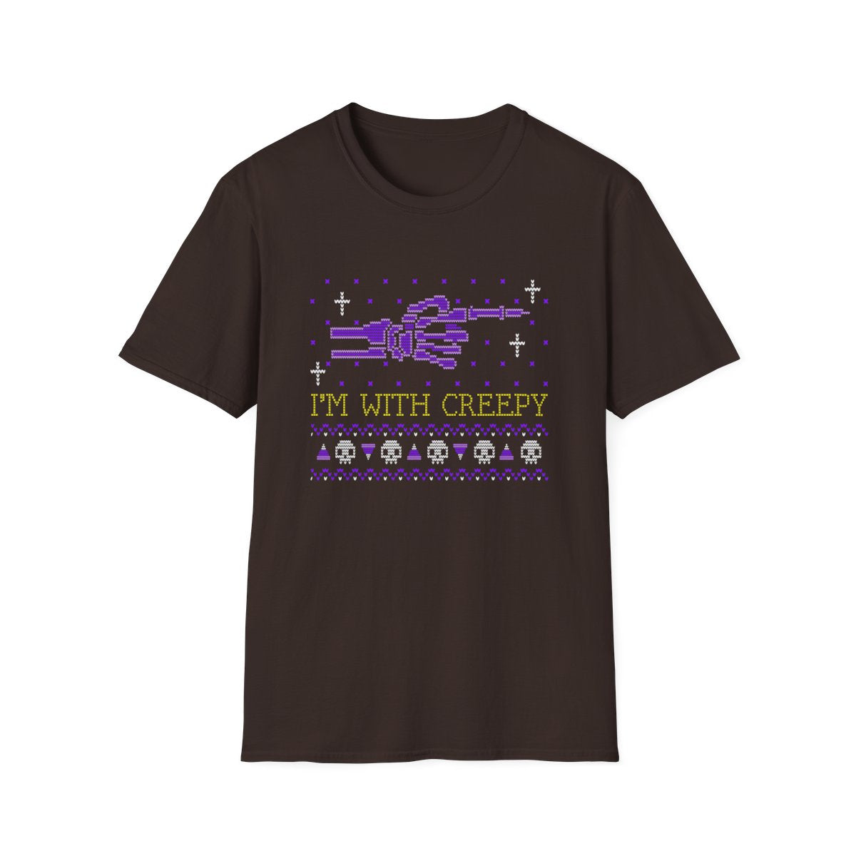 dark chocolate t-shirt with creepy skeleton hands spooky season design