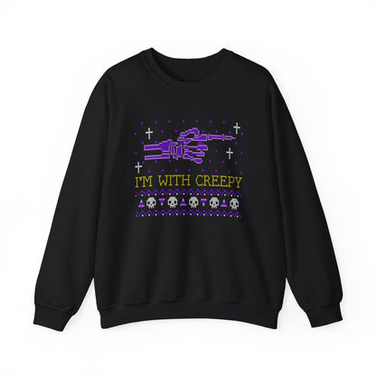 dark heather sweatshirt with i'm with creepy funny halloween design