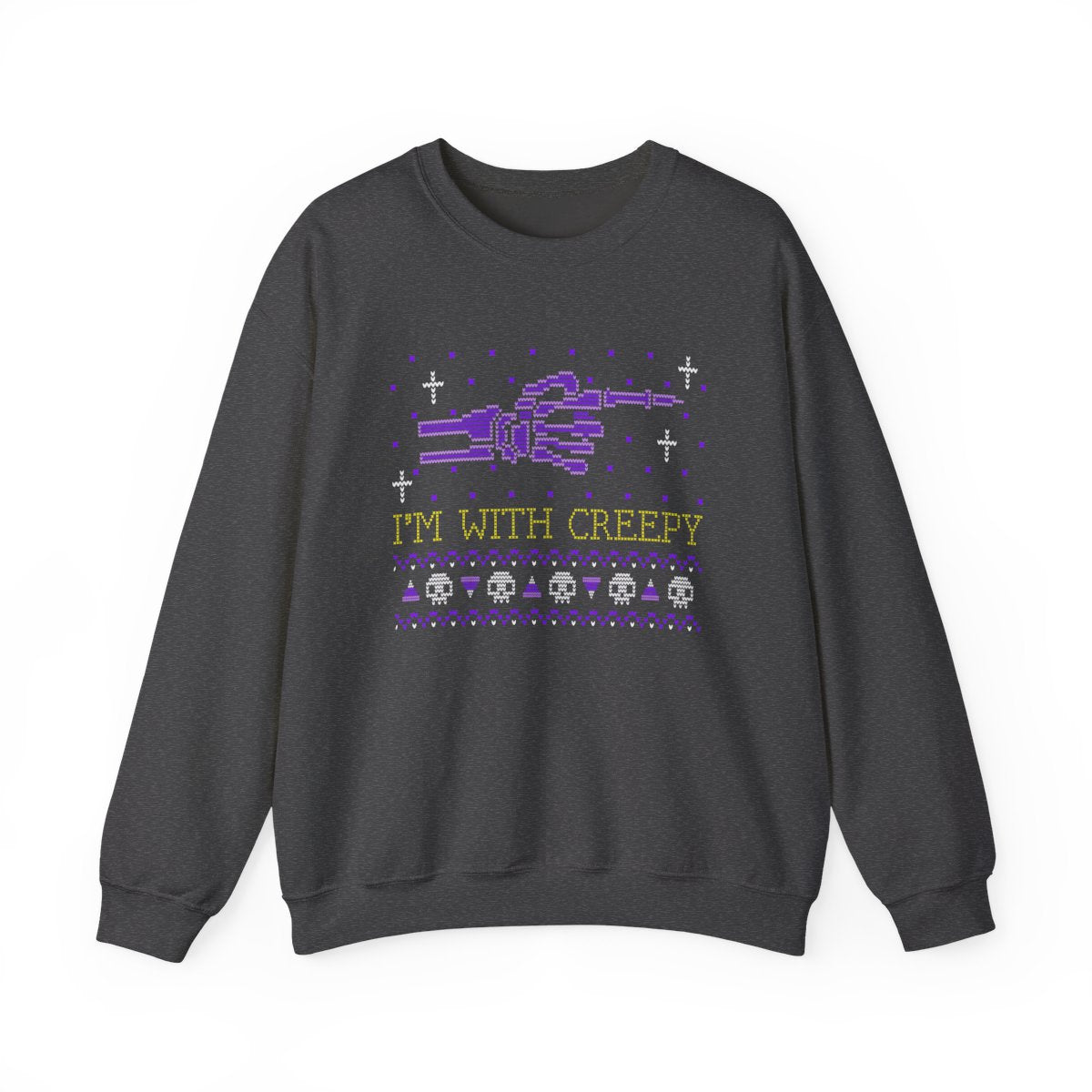 black sweatshirt with creepy halloween funny design