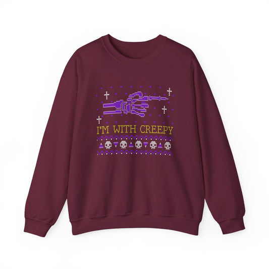 I’m With Creepy Funny Halloween Sweatshirt - funny sweatshirt by Cheeky Business