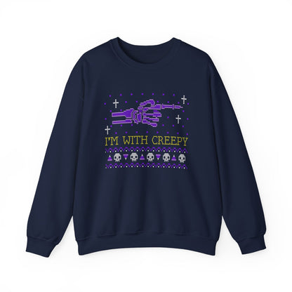 forest green sweatshirt with i'm with creepy halloween gift graphic