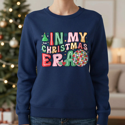 In My Christmas Era Sweatshirt – Festive Disco Holiday Jumper worn, lifestyle photo