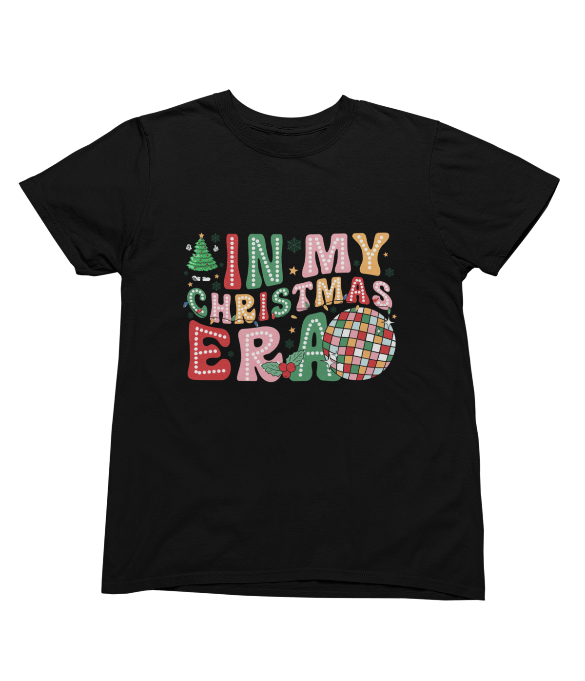 black sweatshirt with in my christmas era retro festive graphic