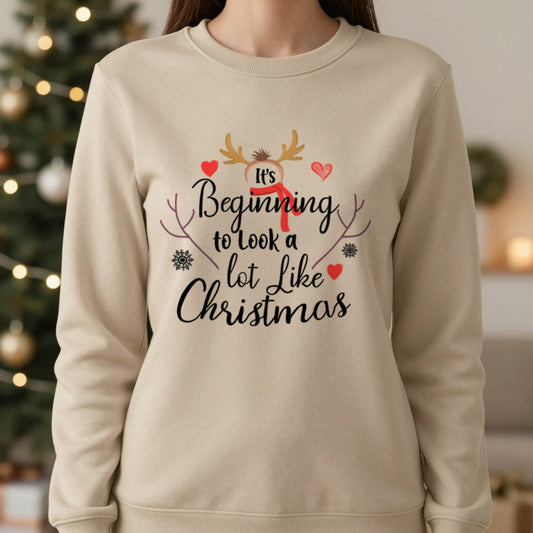 It’s Beginning to Look Like Christmas Sweatshirt worn, lifestyle photo