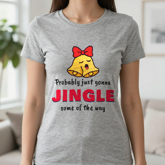 Probably Just Gonna Jingle Some of the Way Christmas Jumper & T-Shirt in Sport Grey (T-Shirt), worn, our photo