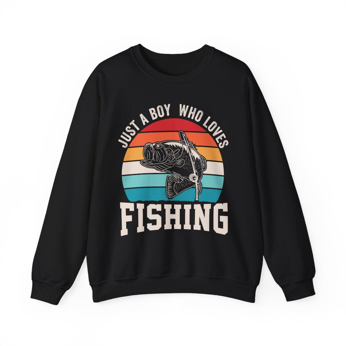 dark heather sweatshirt with just a boy who loves fishing funny angler design