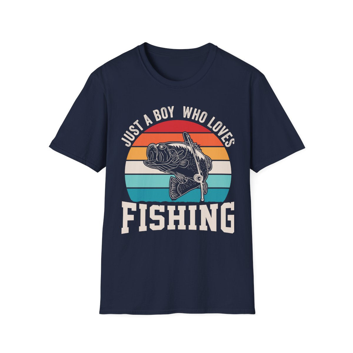 black t-shirt with just a boy who loves fishing funny print