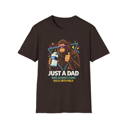 black t-shirt with just a dad who always came back with milk funny dad design