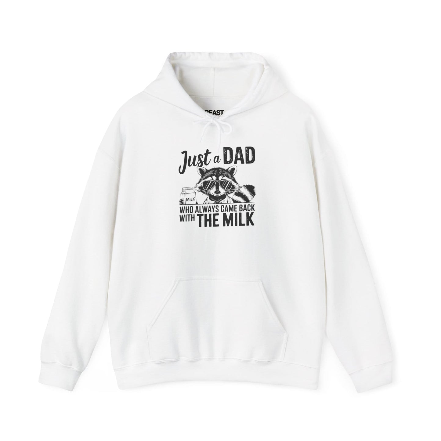 dark heather hoodie with came back with the milk raccoon sunglasses funny dad design