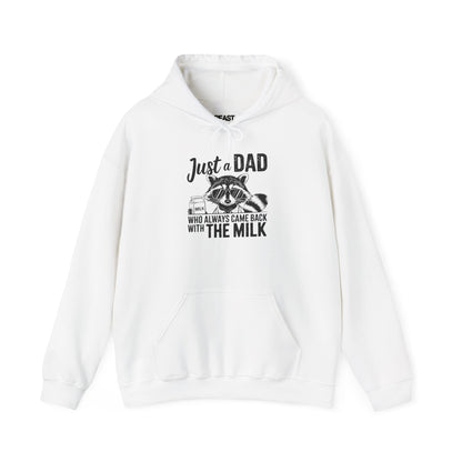 dark heather hoodie with came back with the milk raccoon sunglasses funny dad design